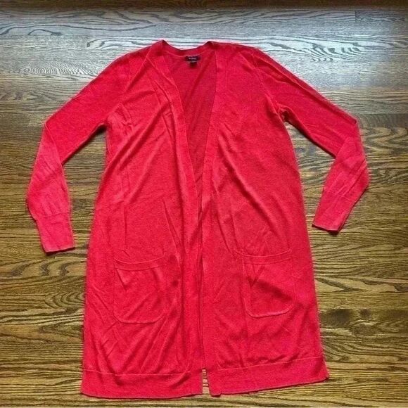 Halogen women’s side slit cardigan medium red open face long Christmas holiday - Picture 1 of 9